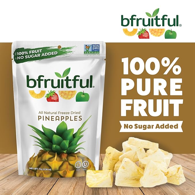 bfruitful Freeze-Dried Pineapple, Freeze Dried Fresh Fruit Bites, Gluten Free, Vegan, Dairy Free