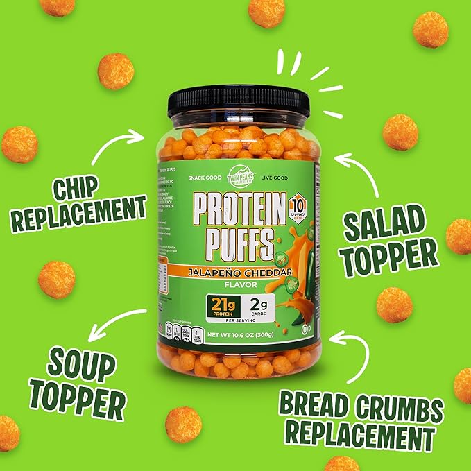 Twin Peaks Protein Puffs - (Jalapeno Cheddar), Keto Friendly, Low Carb Snack (300g, 21g Protein, 2g