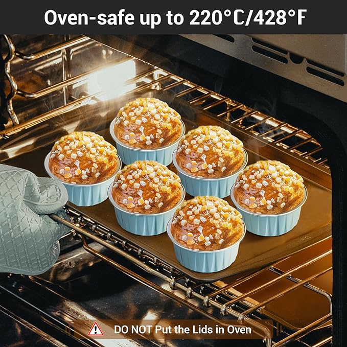 EUSOAR Aluminum Cups with Lids, 50pcs 5oz 125ml Foil Cupcake Baking Cups, Muffin Liners Cups with