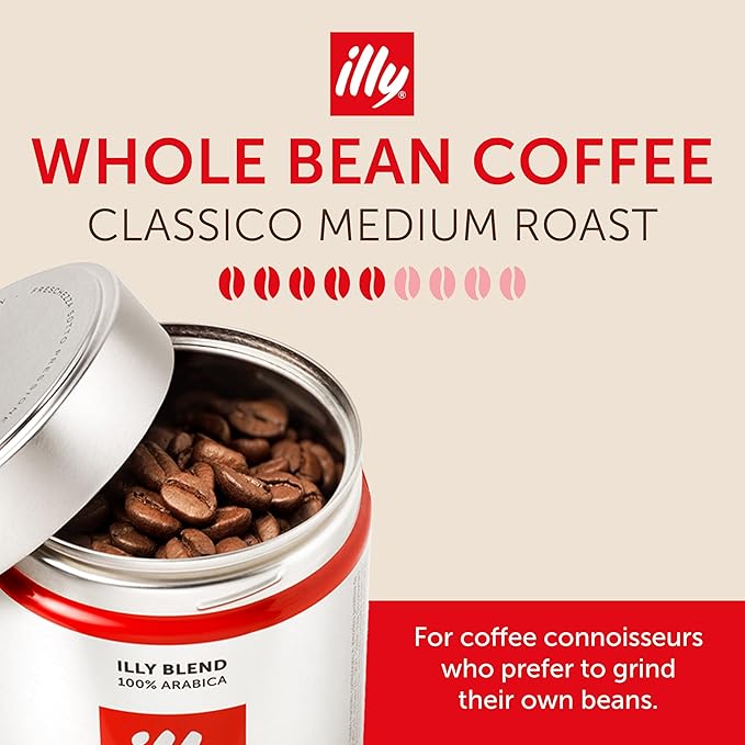 Illy Whole Bean Coffee, Classico Medium Roast - Mild & Balanced - 100% Arabica - Whole Beans