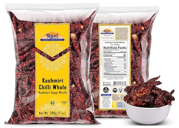 Rani Kashmiri Chilli Whole (Deggi Mirch, Low Heat) 7oz (200g) ~ Natural | Salt-Free | Vegan | No