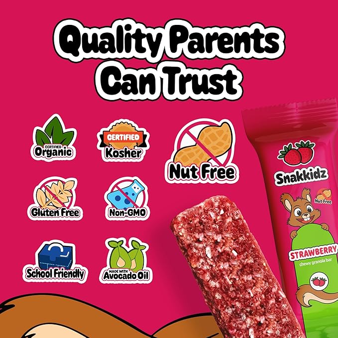 Snakkidz Organic Chewy Granola Bar, Allergen Free, Made with Avocado Oil, Low Sugar (15 Bars