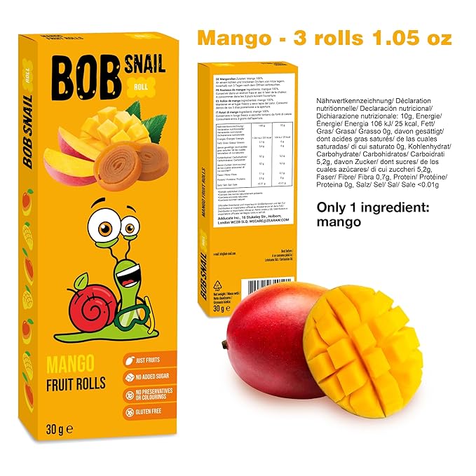 BOB SNAIL Healthy Organic Fruit Snacks for Kids and Adults ??30 Organic Fruit Leather Snacks with