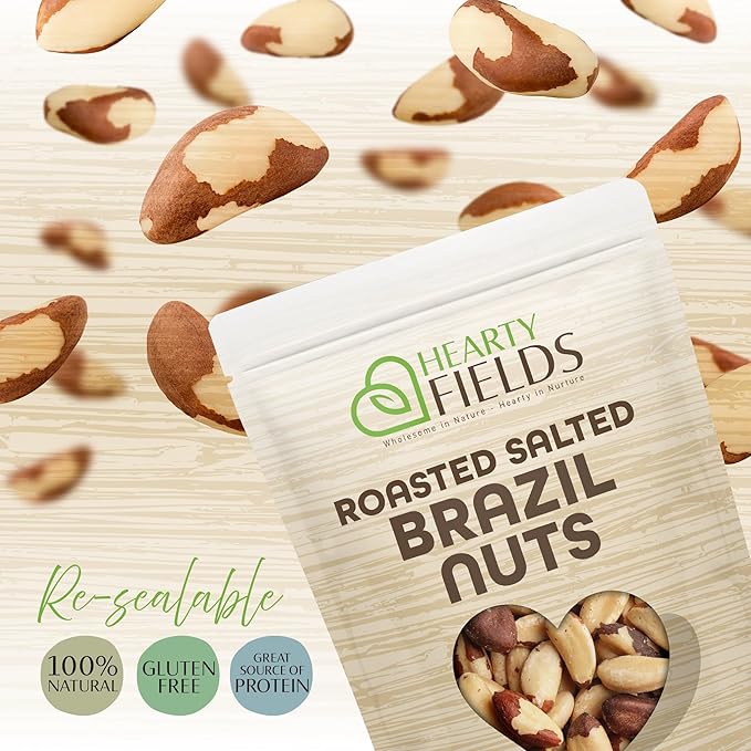 Hearty Fields - Brazil Nuts Roasted & Salted - No Shell, Whole (16 Oz - 1 LB) Wholesome In Nature