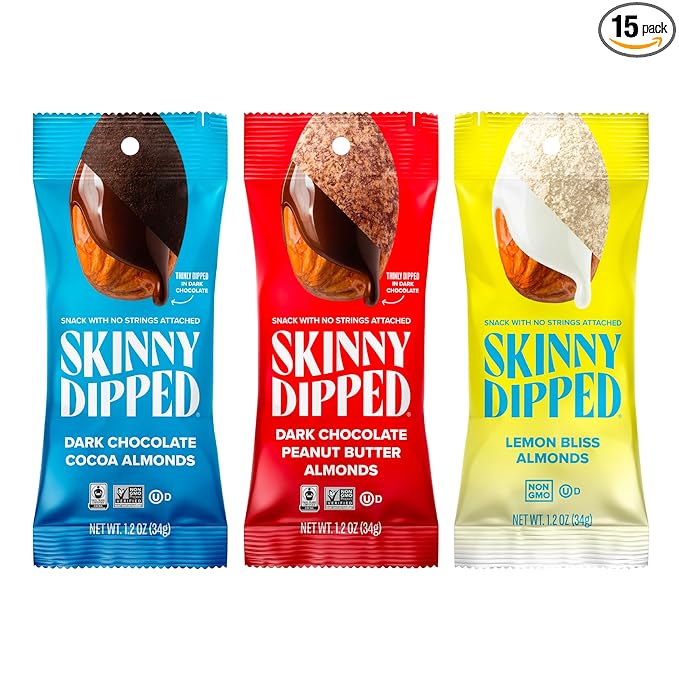 SkinnyDipped Snack Attack Almond Variety Pack, Chocolate Covered Almonds, Low Sugar, Gluten Free