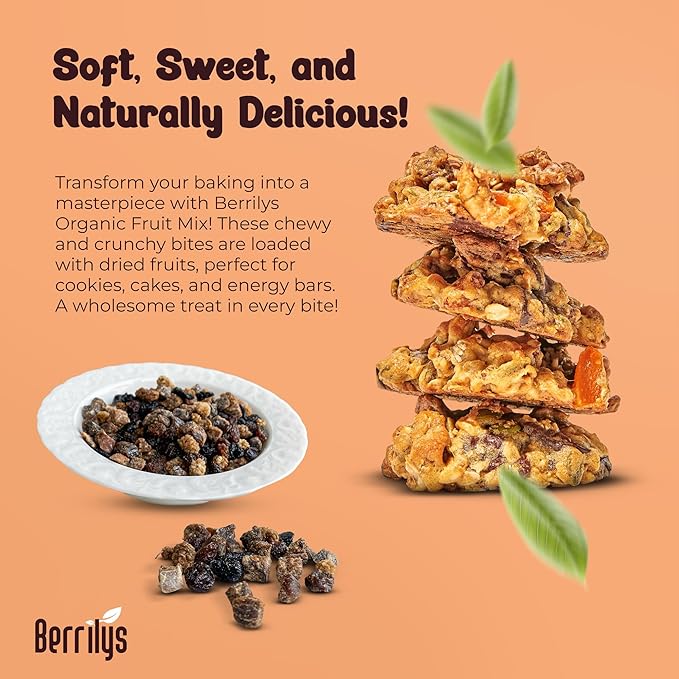 Berrilys Dried Fruit Mix, 2 Lbs, Organic, Diced Figs, Diced Apricots, White Mulberries, Sultanas