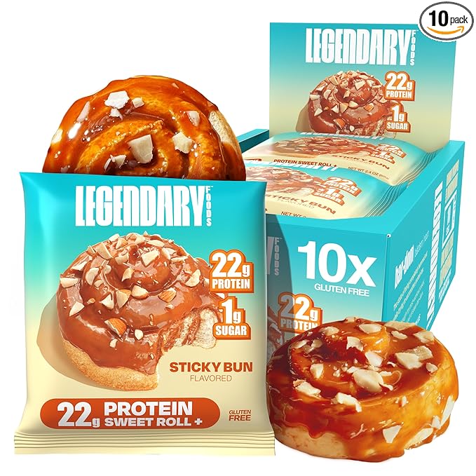 Legendary Foods 22g Protein Roll+ Sticky Bun Flavored, High Protein Snack Cakes, Low Carb Meal
