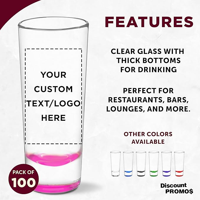 Custom Cordial Shooter Shot Glasses 2 oz. Set of 100, Personalized Bulk Pack - Great for Birthdays