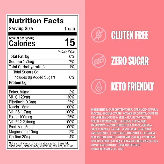 ZOA Zero Sugar Energy Drinks, White Peach - Sugar Free with Electrolytes, Healthy Vitamin C, Amino