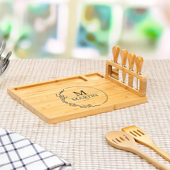 RoyalHouse Personalized Charcuterie Board, Custom Bamboo Engraved Cheese Board, Customized Gifts