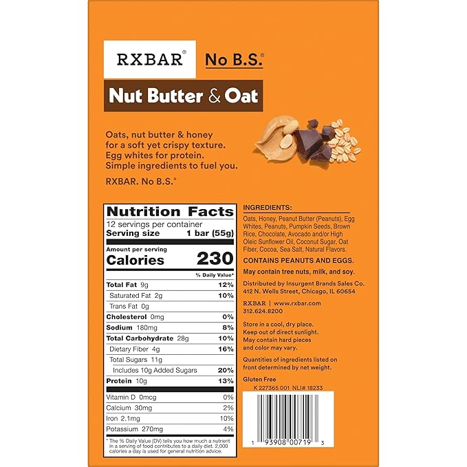 RXBAR Nut Butter and Oat Protein Bars, Protein Snacks, Snack Bars, Dark Chocolate Peanut Butter