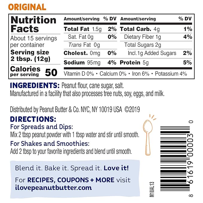 Peanut Butter & Co. Powdered Peanut Butter, Non-GMO, Gluten Free, Vegan, Original, 6.5 Ounce Jars