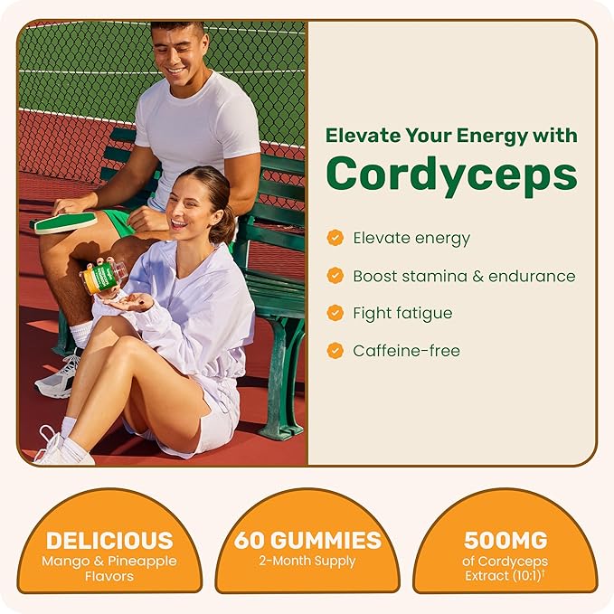 Fungies Cordyceps Mushroom Gummies, Mango & Pineapple Flavor - Mushroom Herbal Supplement Gummy for