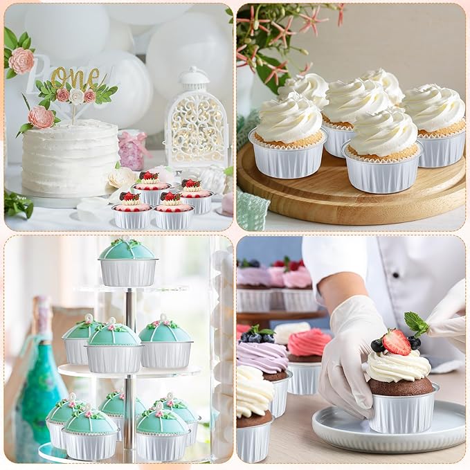 Gejoy 400 Pcs Aluminum Foil Baking Cups with Lids 5 oz Disposable Ramekins Mini Cake Pans Creme