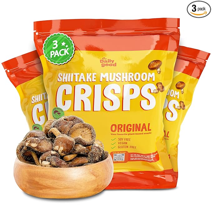 The Daily Good Shiitake Mushroom Crisps - 3 Packs Mushroom Chips, Gluten-Free Mushroom Snack