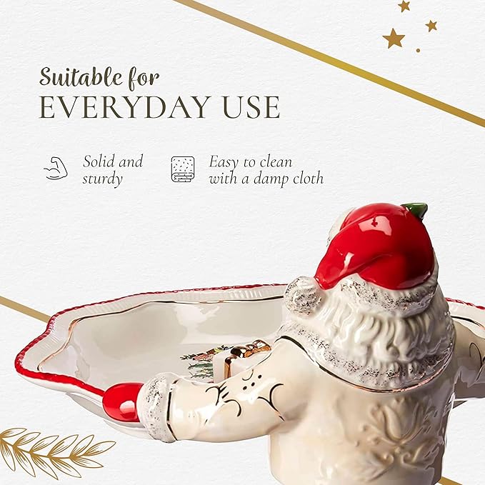 Spode Christmas Tree Gold Collection Figural Santa Dish, 12.25-Inch Holiday Décor Candy Bowl - Fine