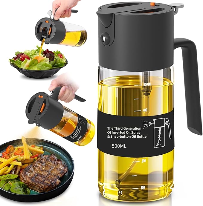 Oil Sprayer for Cooking, 2025 Large Advanced Olive Oil Dispenser Bottle,500ml/17oz Glass Olive Oil