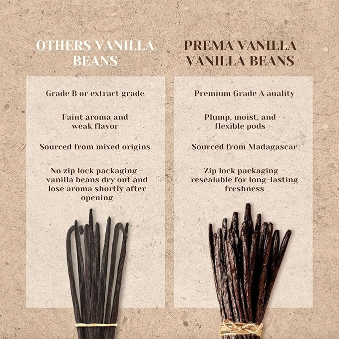 PREMA VANILLA Madagascar Vanilla Beans, Grade A Bourbon Pods For Making Vanilla Extract, Good For
