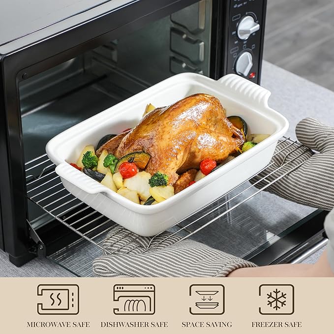 MALACASA 3.4 Quart Baking Dish With Lid, Porcelain Casserole dish with Lid, 13 x 9 Lasagna Pan Deep
