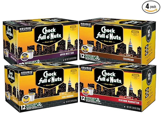Chock full o’Nuts Variety Pack Keurig K-Cup Pods for Keurig Brewers – Premium Arabica, Mild, Medium
