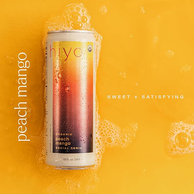 Hiyo Organic Social Tonic - Peach Mango, 12 Pack - N.A. Functional Seltzer, Sparkling Water Crafted