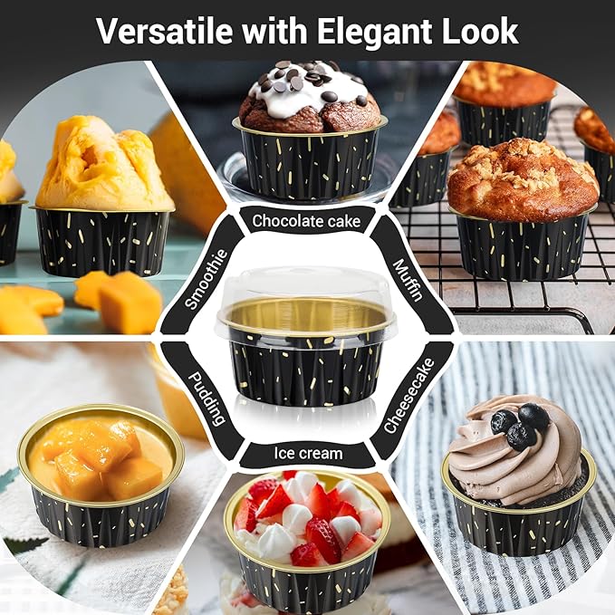 EUSOAR Disposable Ramekins, 200pcs 5oz Aluminum Cupcake Baking Cups Reusable, Mini Muffin Cups