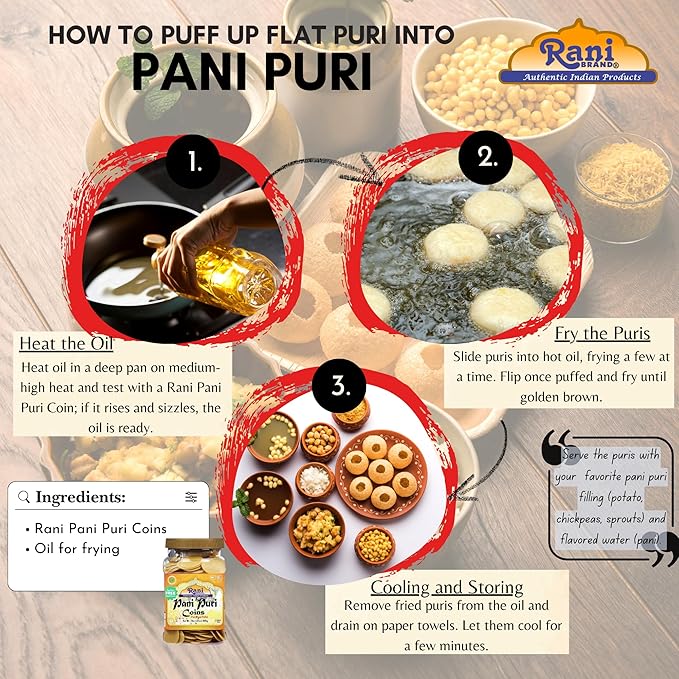 Rani Pani Puri Coins (Uncooked, Microwaveable Wheat Semolina Coins) 32oz (2lbs) 908g w/Pani Puri