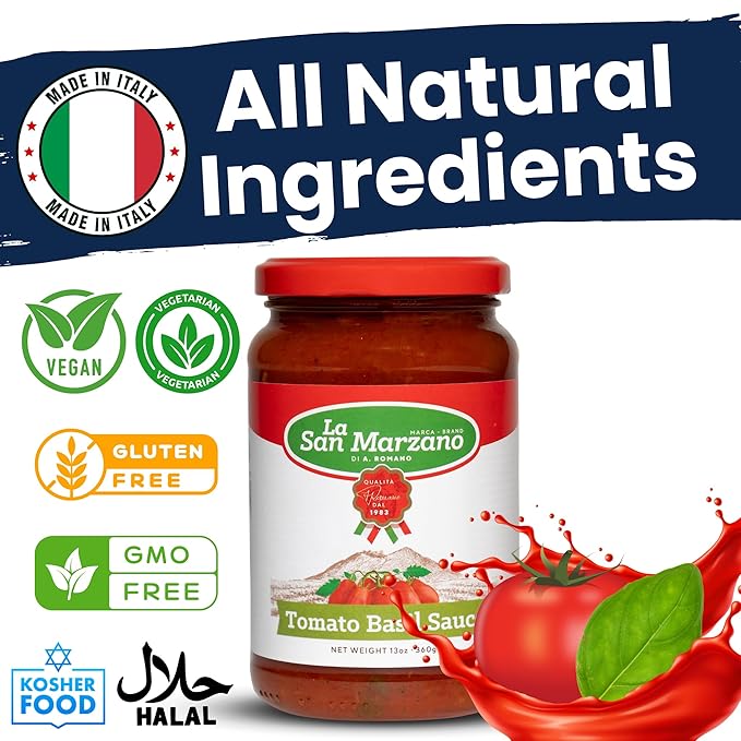 La San Marzano Tomato Basil Sauce, 13 oz, Pasta Sauce Made in Italy, All Purpose Tomato Premium