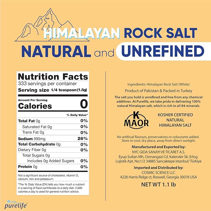 Purelife Himalayan Coarse Salt White – Unrefined Natural Crystal Rock Salt for Grinders & Mills