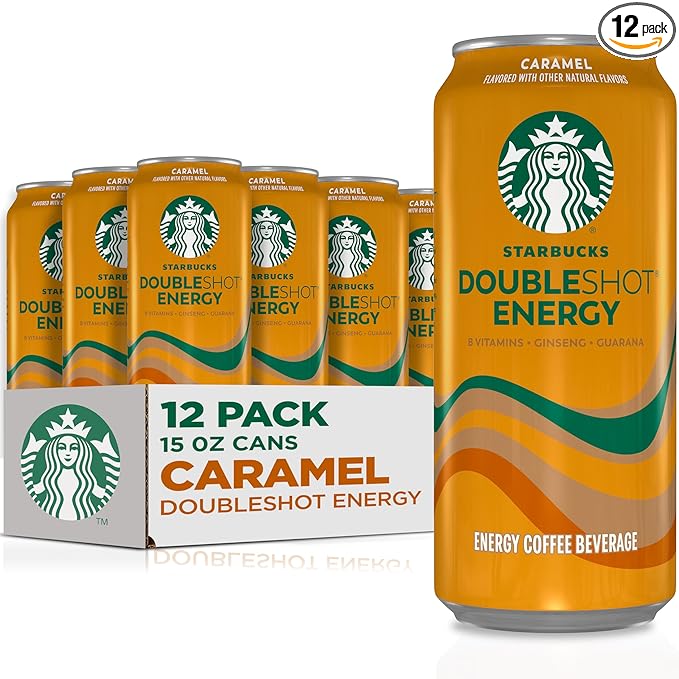 Starbucks Doubleshot Energy Drink Coffee Beverage, Caramel, Iced Coffee, 15 fl oz Cans (Packaging