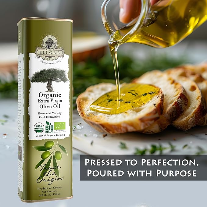 Ellora Farms, Organic Extra Virgin Olive Oil, Cold Press, Traceable Single Origin, Kosher, High