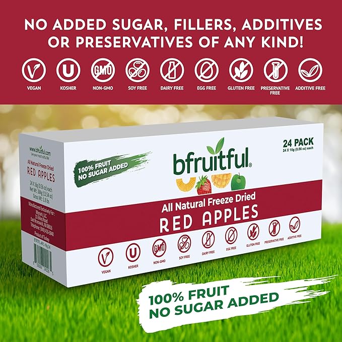 bfruitful Freeze-Dried Apple, Freeze Dried Fresh Fruit Bites, Gluten Free, Vegan, Dairy Free