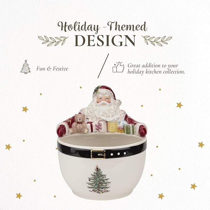 Spode Christmas Tree 7-Inch Santa Nut Bowl - Decorative Serving Bowl for Candies, Nuts, or Desserts
