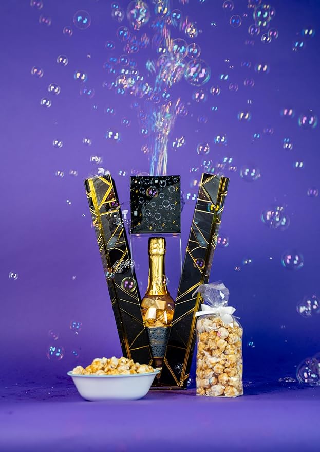 Luxe Bubble Box with Caramel White Chocolate Popcorn by Send A Cake, Ready to Gift, No Assembly