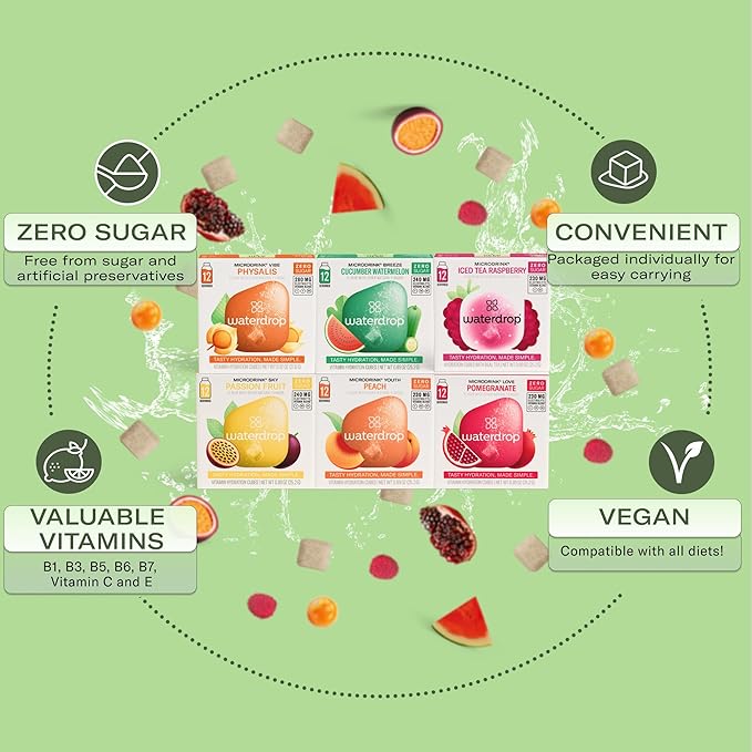 Waterdrop Hydration Cubes With Vitamin C, B Vitamins and Electrolytes, 6 Flavor Electrolyte Variety
