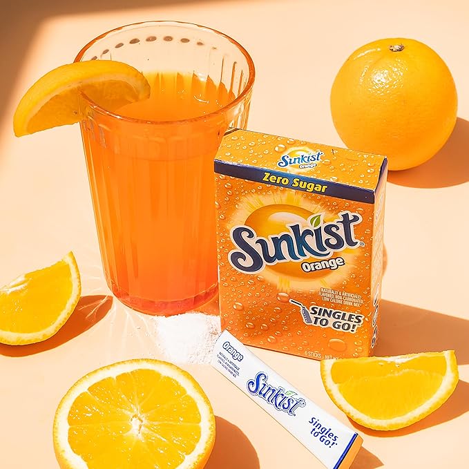 Sunkist Soda Orange Singles To Go Drink Mix, 12 Boxes with 6 Packets Each - 72 Total Servings