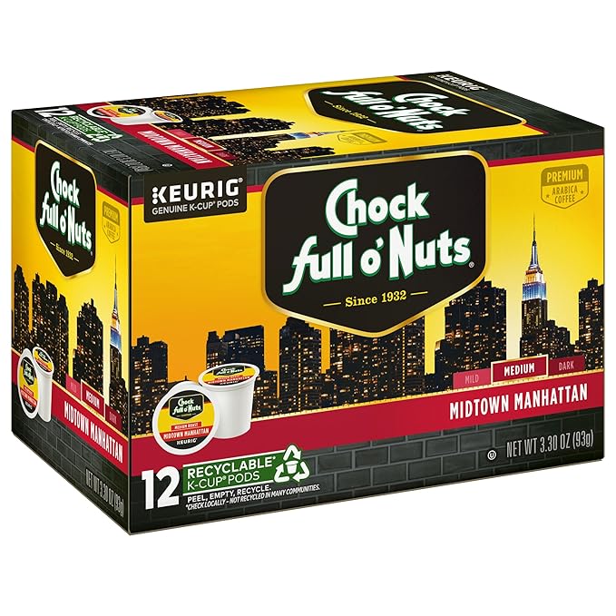 Chock full o’Nuts Variety Pack Keurig K-Cup Pods for Keurig Brewers – Premium Arabica, Mild, Medium
