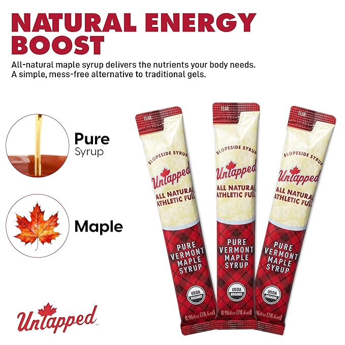 UnTapped Vermont Maple Syrup Packets for Athletes, Box of 20-0.96 Fl Oz | Organic Pure Maple Syrup