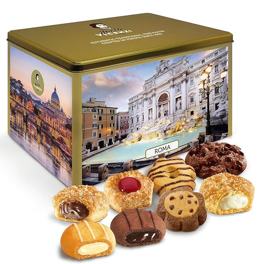 Matilde Vicenzi Roma Cookie Gift Tin - Italian Pastries & Cookies in Individually Wrapped Trays