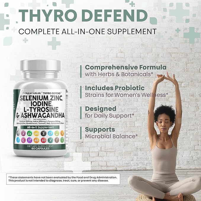 Clean Nutra Selenium 300mcg Iodine 500mcg Thyroid Support for Women & Men | L Tyrosine 500mg