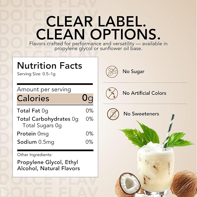 Dolce Flav Natural Coconut Extract ??2 Ounce Water-Soluble Kosher, Sugar-Free, Concentrated