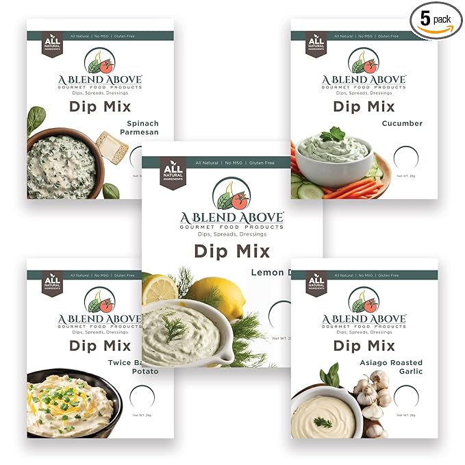 A Blend Above 5-Pack Dip Mixes - Delicious Summer Blends, Includes Cucumber, Lemon Dill, Asiago