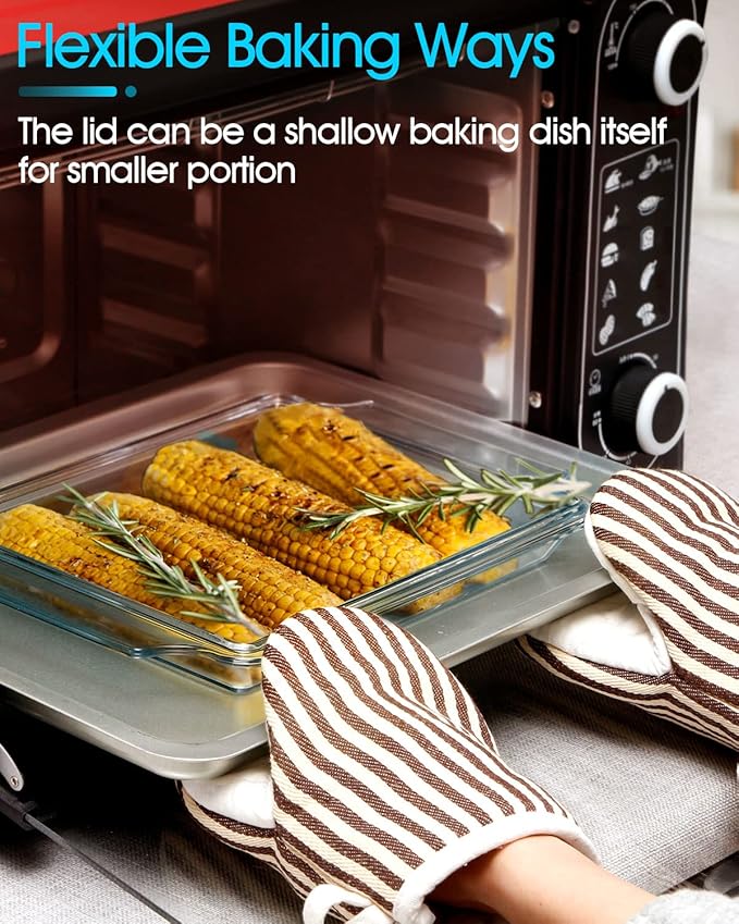 NUTRIUPS 8 x 9.5 Inches Rectangular Glass Casserole Dish With Glass Lid 2 Quart Glass Bakeware