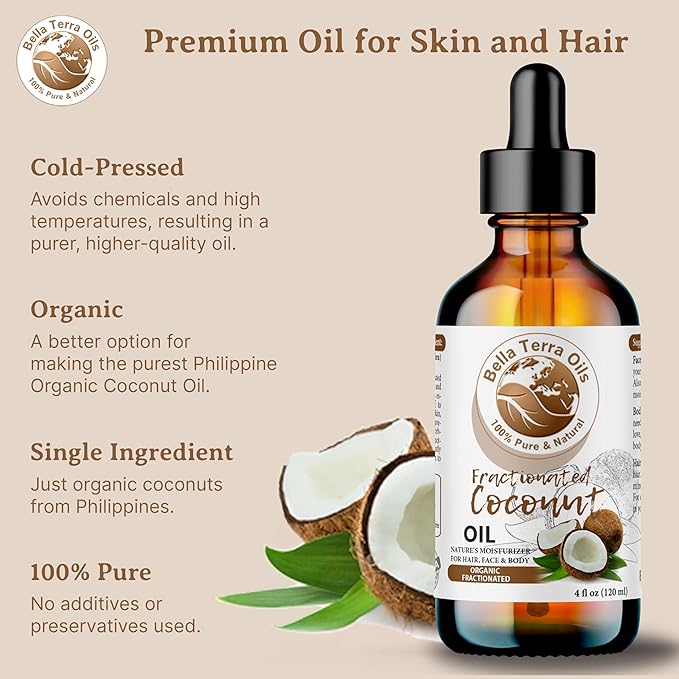 Bella Terra Oils - Organic Fractionated Coconut Oil 8oz - Celebrate the Coconut?셲 Liquid Gold