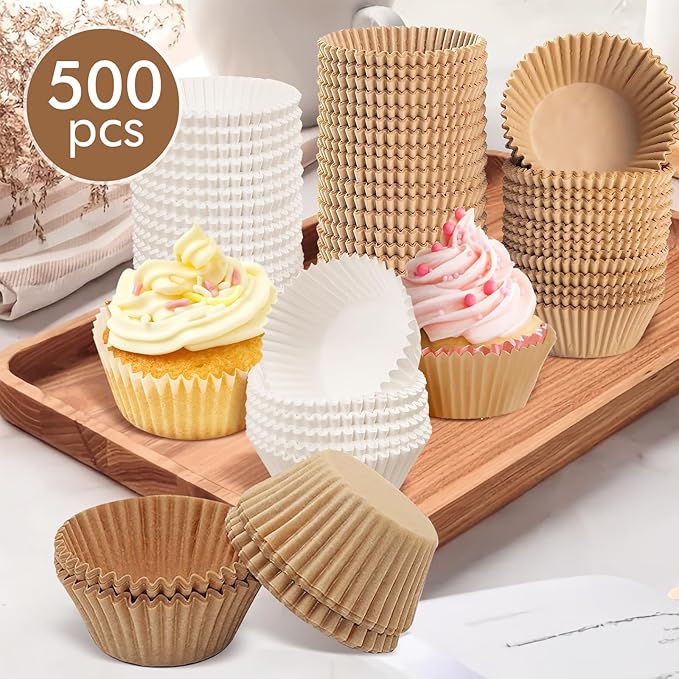 500pcs Standard white cupcake liners for baking,food grade cupcake wrappers,non-stick, greaseproof