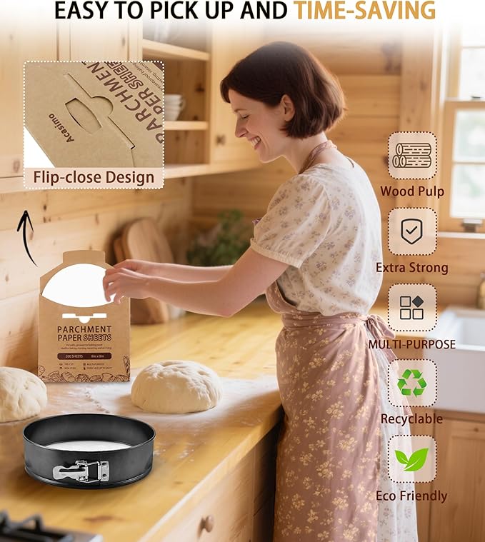 200Pcs Parchment Paper Rounds, 10 Inch Baking Parchment Circles, Precut Baking Sheets Round, Burger
