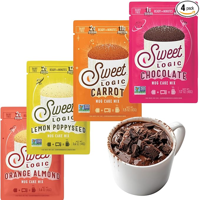 Sweet Logic Keto Dessert Mug Cake Mixes - Variety Pack - Triple Chocolate, Carrot Cake, Lemon
