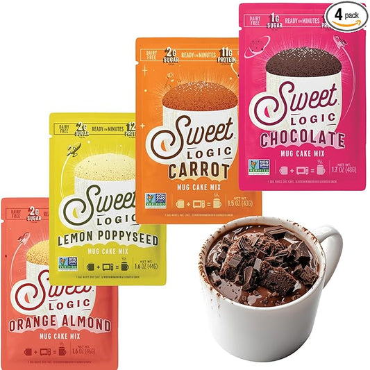 Sweet Logic Keto Dessert Mug Cake Mixes - Variety Pack - Triple Chocolate, Carrot Cake, Lemon
