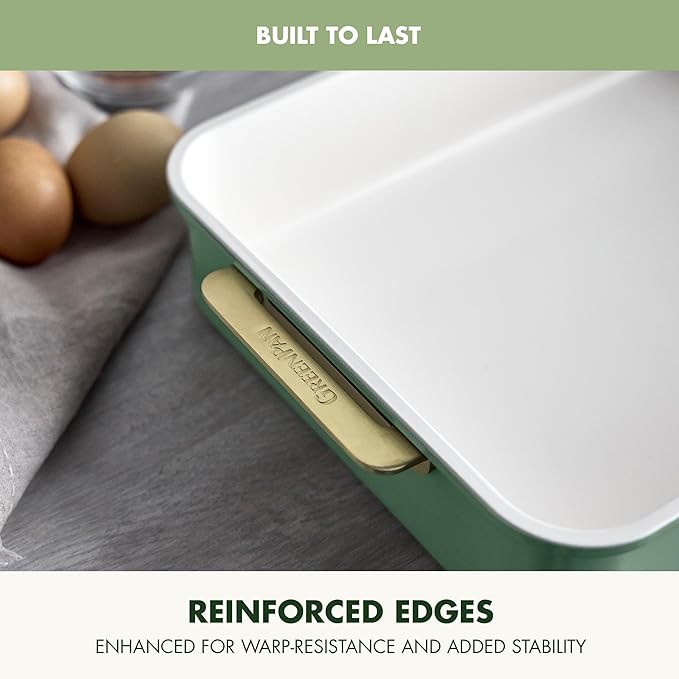 GreenPan Bakeware Rectangular Cake Pan, Ceramic Nonstick Baking Pan, PFAS & BPA Free, Gold Handles