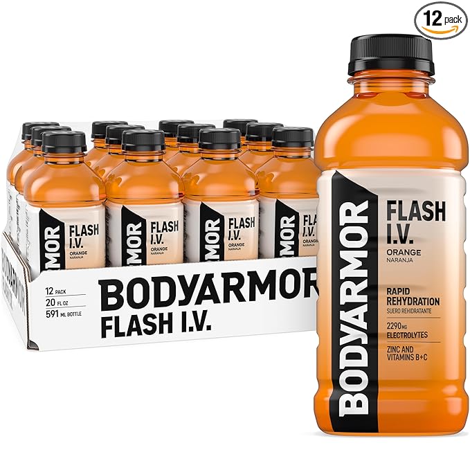 BODYARMOR Flash I.V. Electrolyte Beverage, Orange, Hydration Drink with Coconut Water For Rapid